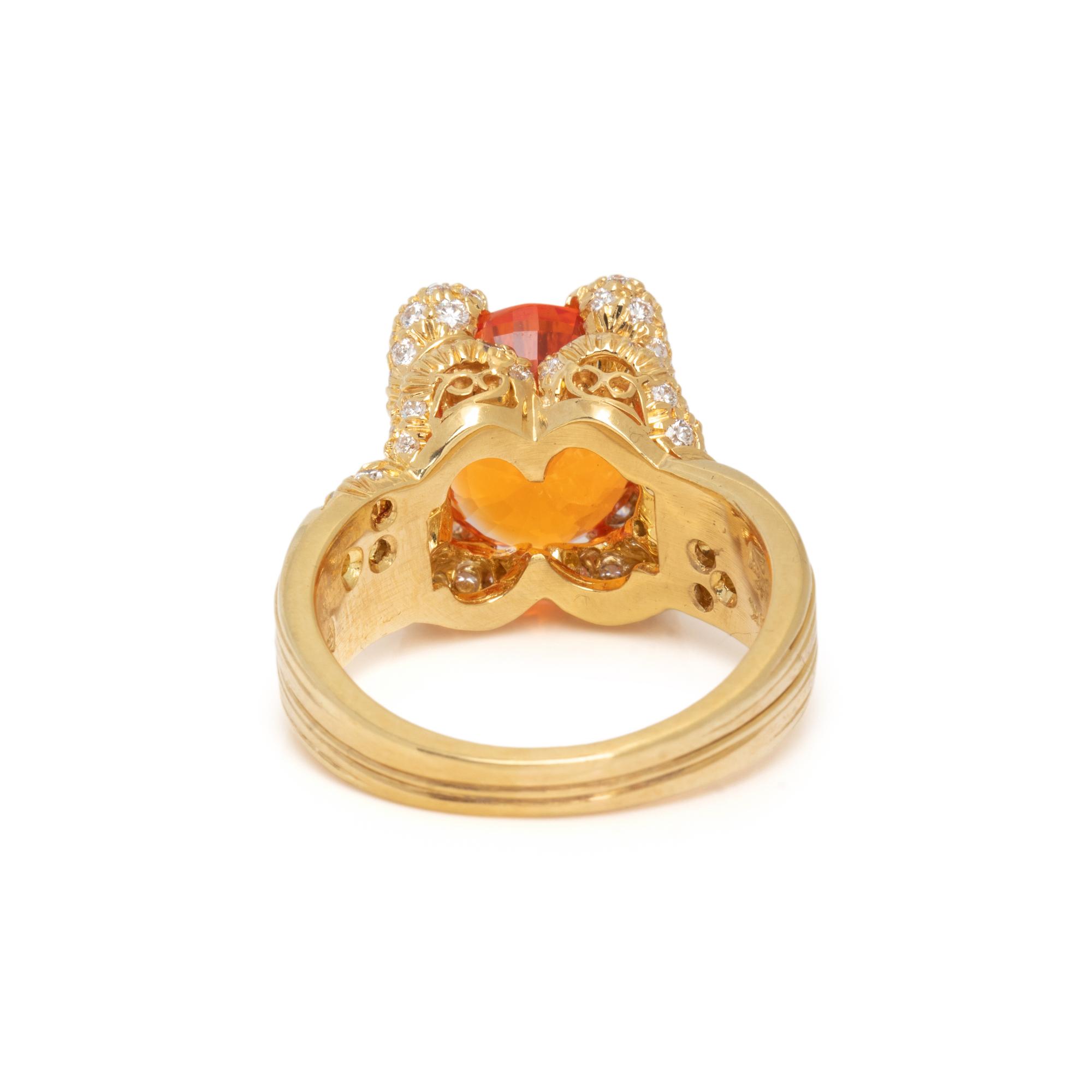 HENRY DUNAY, YELLOWISH ORANGE SAPPHIRE AND DIAMOND RING