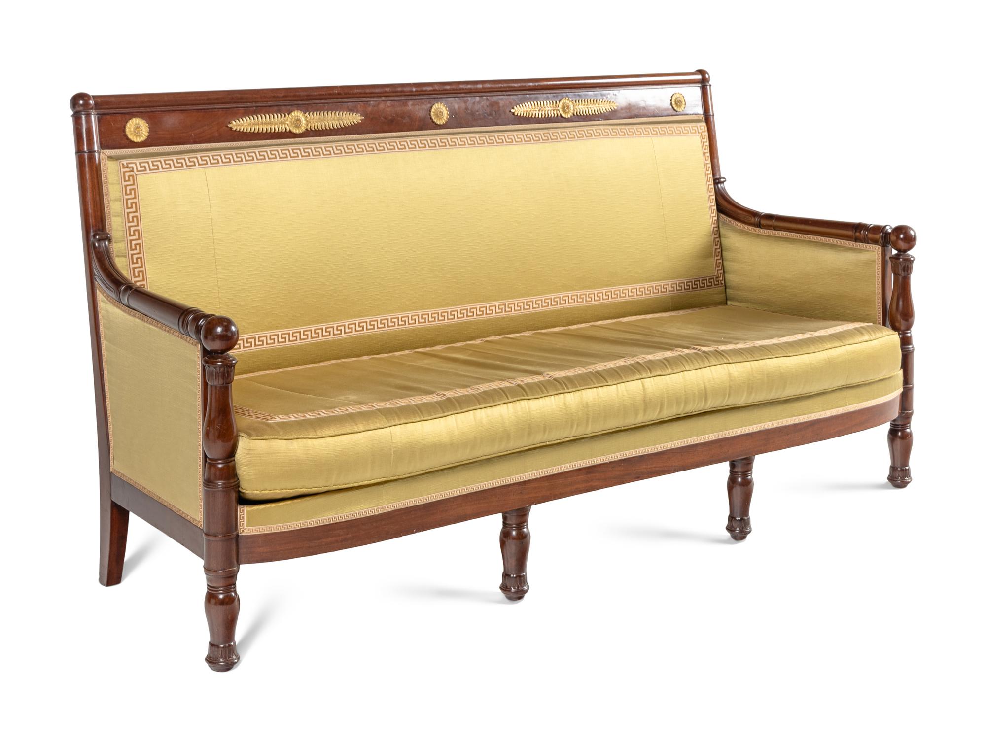 A Restauration Gilt Bronze Mounted Mahogany Three-Piece Seating Suite