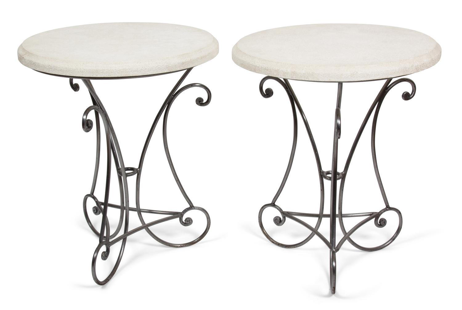 A Pair of Composition and Silvered Metal Occasional Tables Height 29 x diameter 24 inches. — 20TH CENTURY