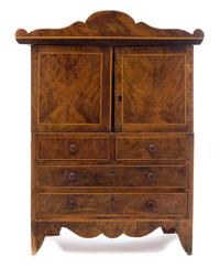 A Diminutive Burlwood Dresser Cabinet Height 21 x width 16 1/2 x depth 7 1/2 inches. — 19TH/20TH CENTURY