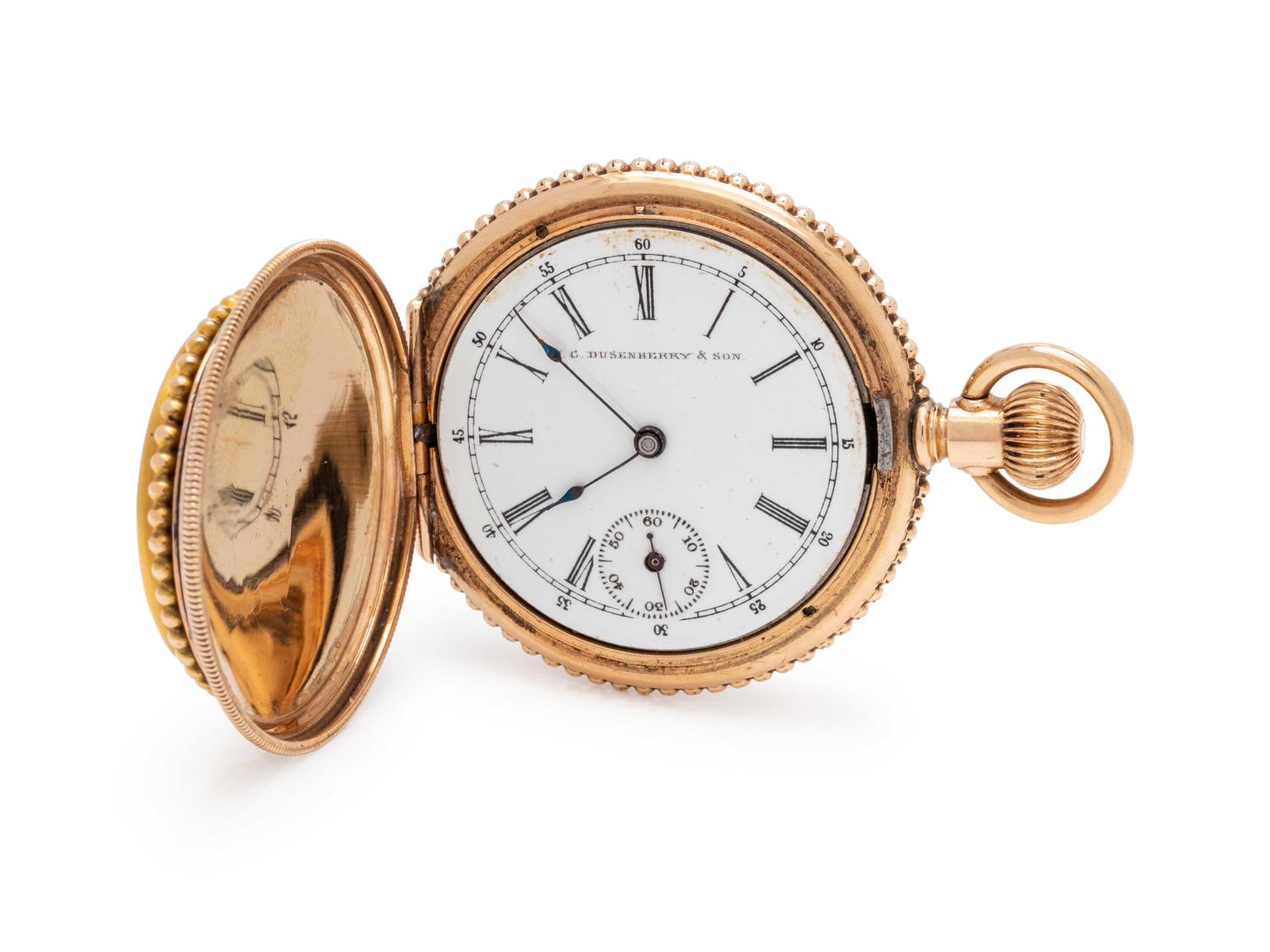 D.C. DUSENBERRY & SON, 14K YELLOW GOLD HUNTER CASE POCKET WATCH