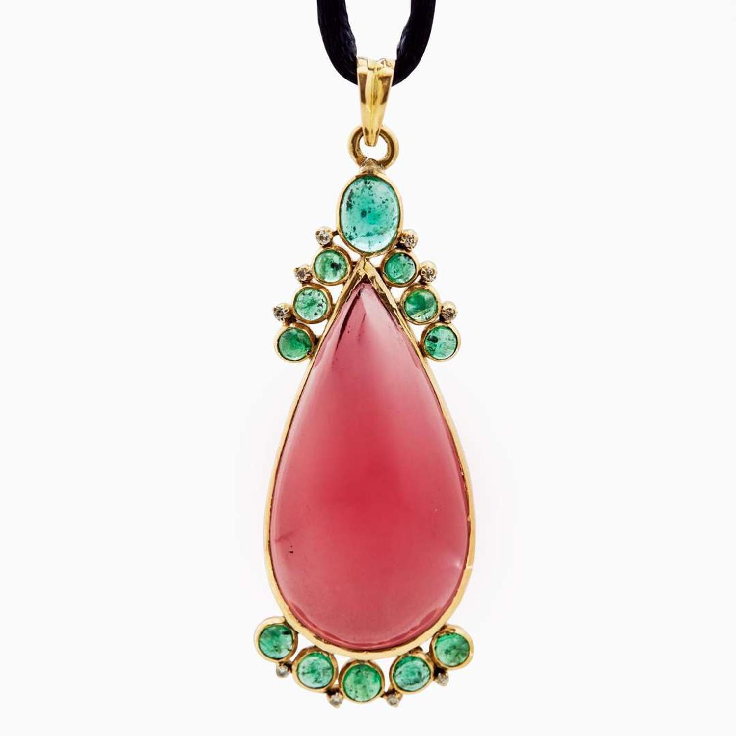 A Diamond, Garnet, and Emerald Necklace
