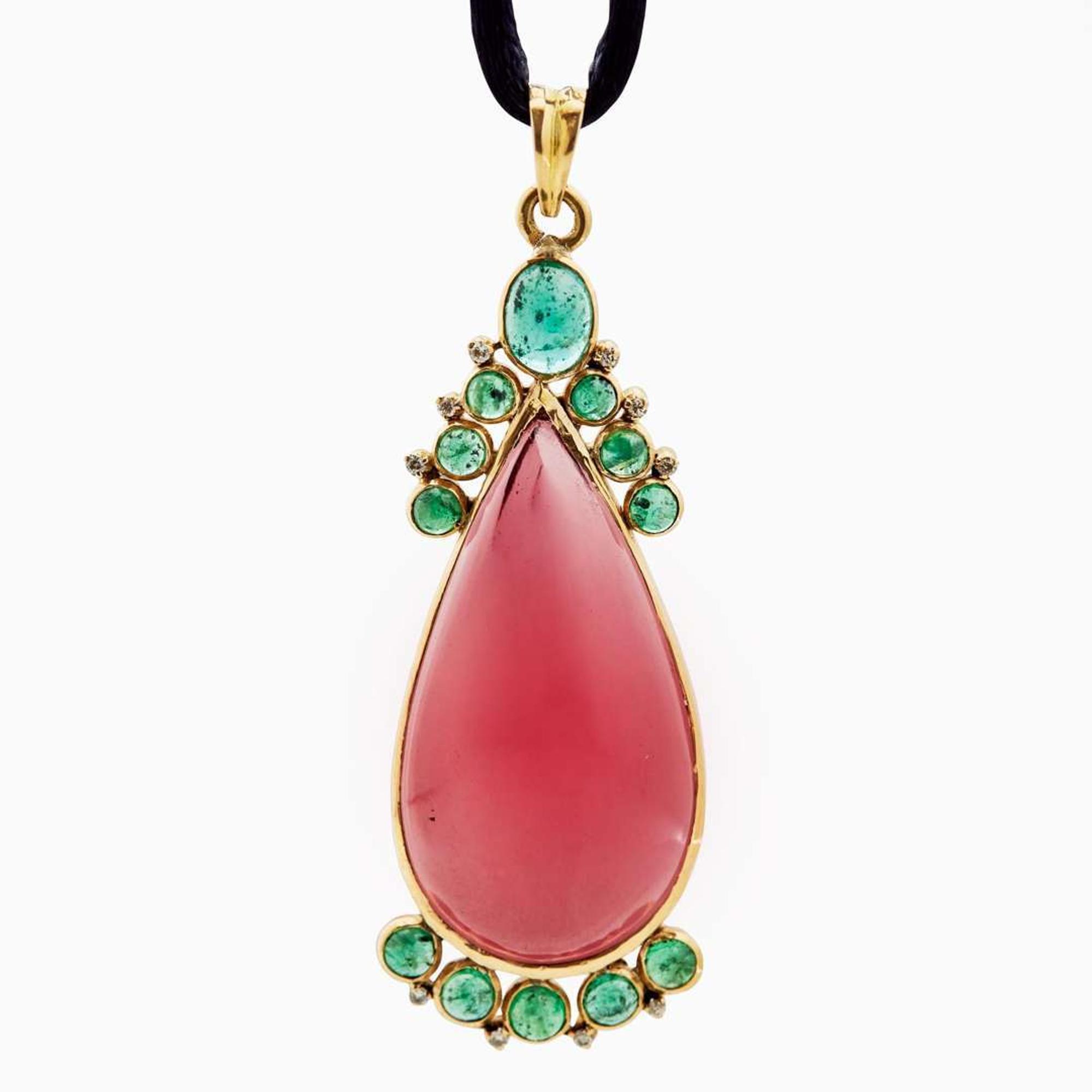 A Diamond, Garnet, and Emerald Necklace
