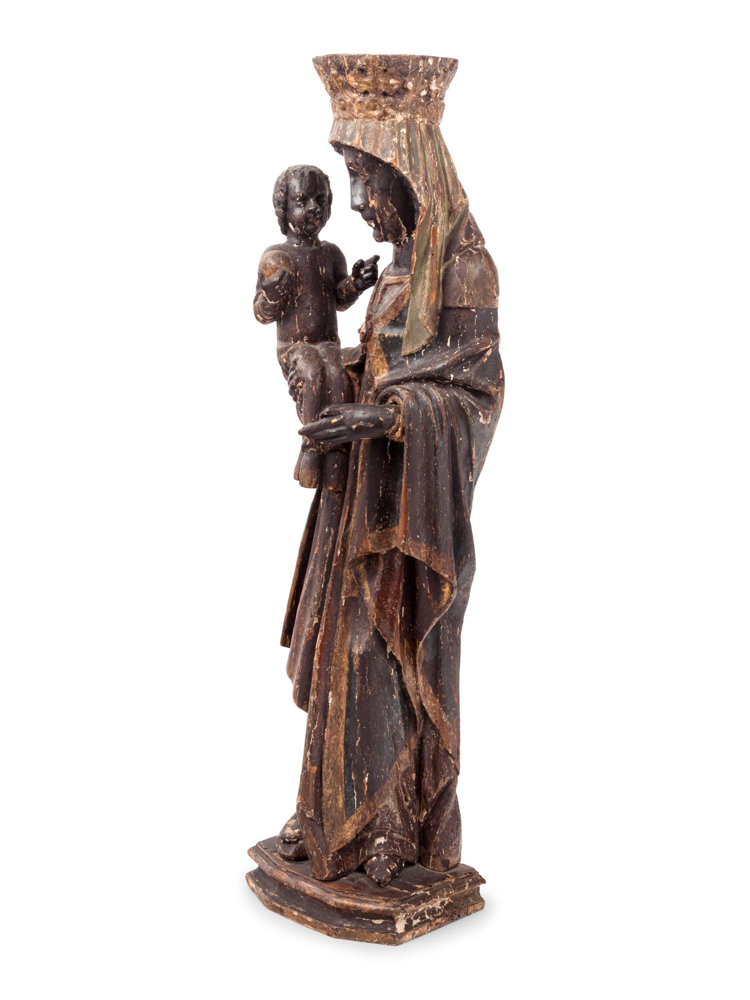 A German Baroque Painted Figural Group of the Madonna of Altötting