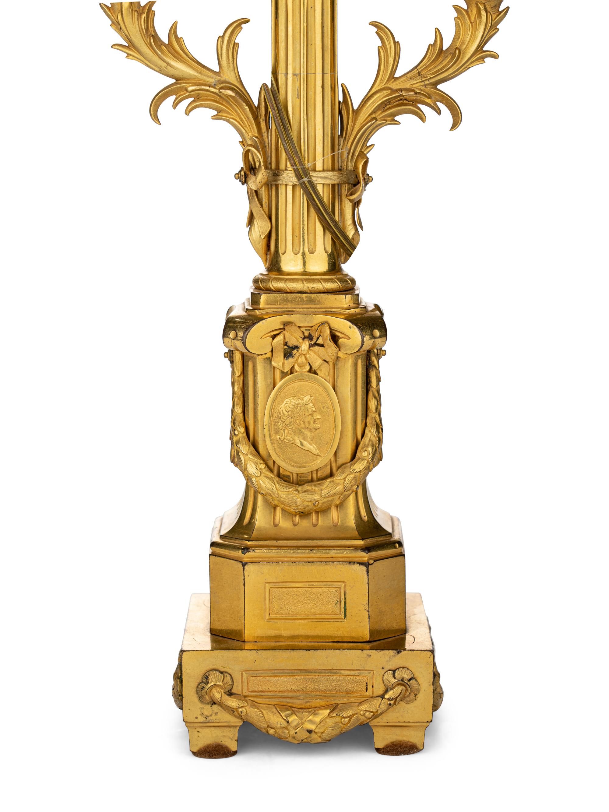 A Pair of Louis XVI Gilt Bronze Two-Light Lamps