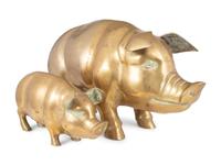 Two Brass Pig Sculptures