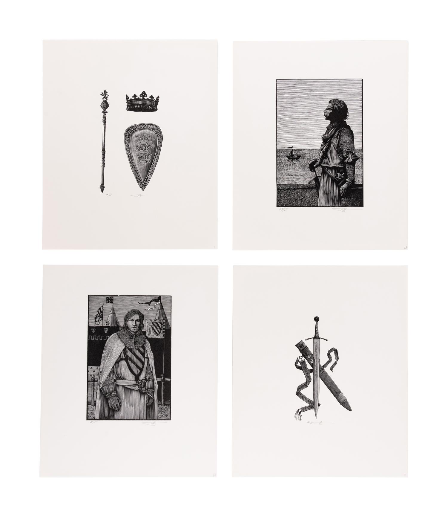 [MOSER, Barry, illustrator]. A suite of plates issued separately by Moser using his blocks from his illustrated book The Fall of Camelot (Enchanted World Series), New York: Time-Life Books, 1986.