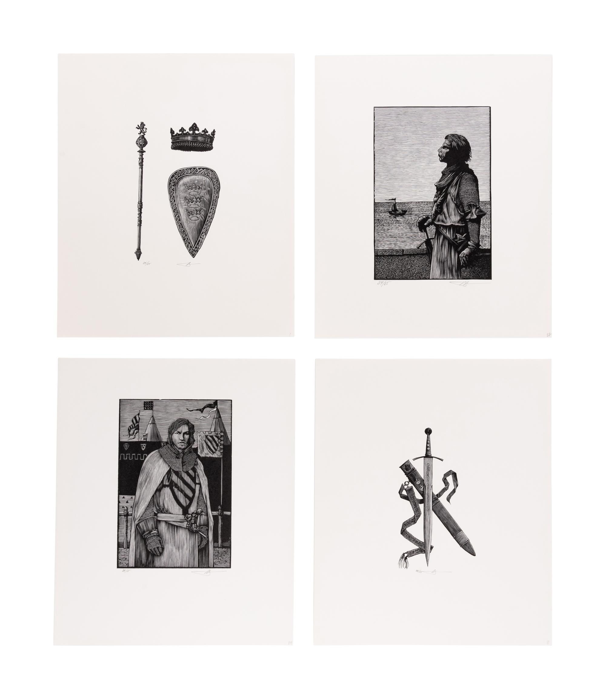 [MOSER, Barry, illustrator]. A suite of plates issued separately by Moser using his blocks from his illustrated book The Fall of Camelot (Enchanted World Series), New York: Time-Life Books, 1986.