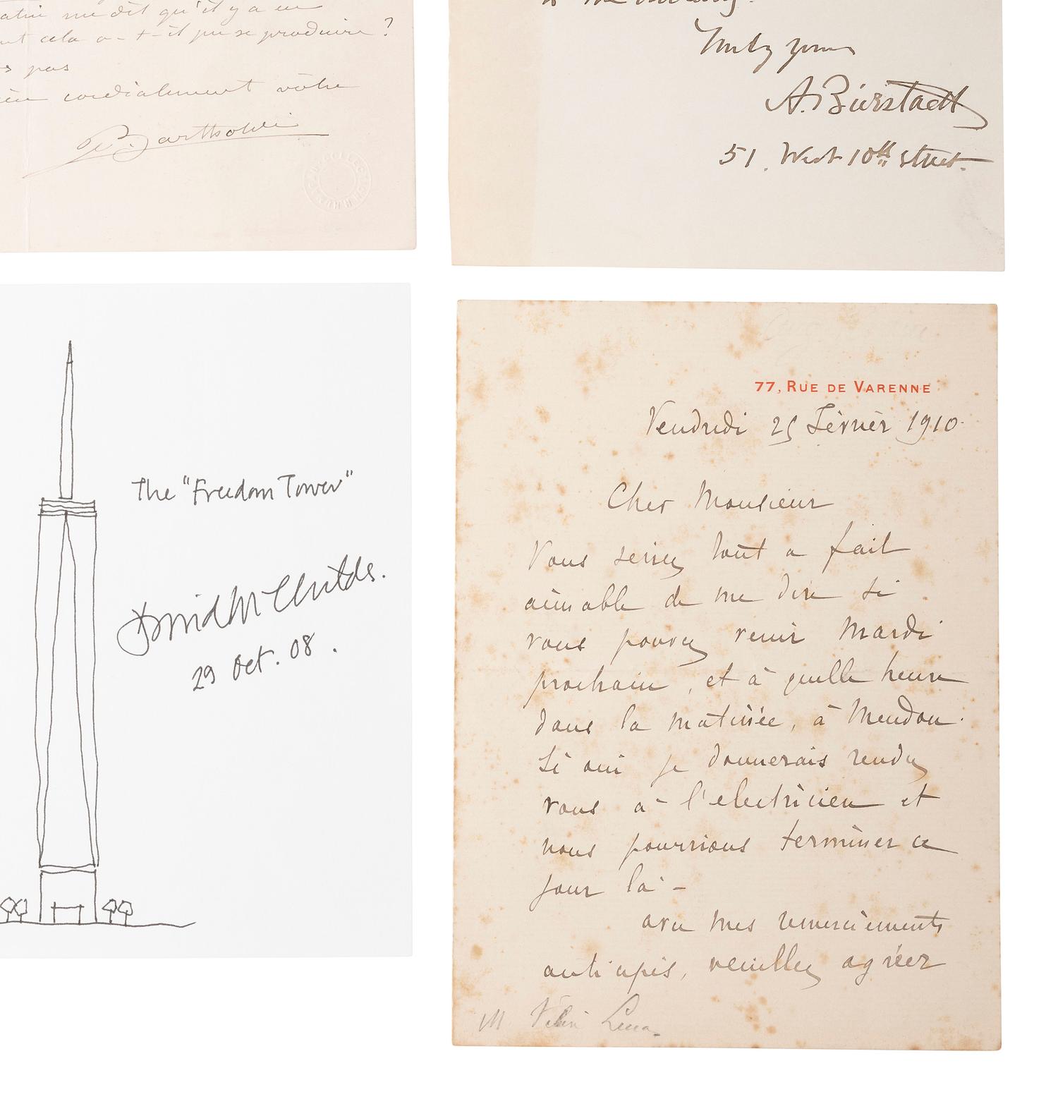 [ARTISTS]. Autographs featuring signatures from artists including BIERSTADT and RODIN.