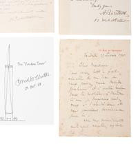 [ARTISTS]. Autographs featuring signatures from artists including BIERSTADT and RODIN.