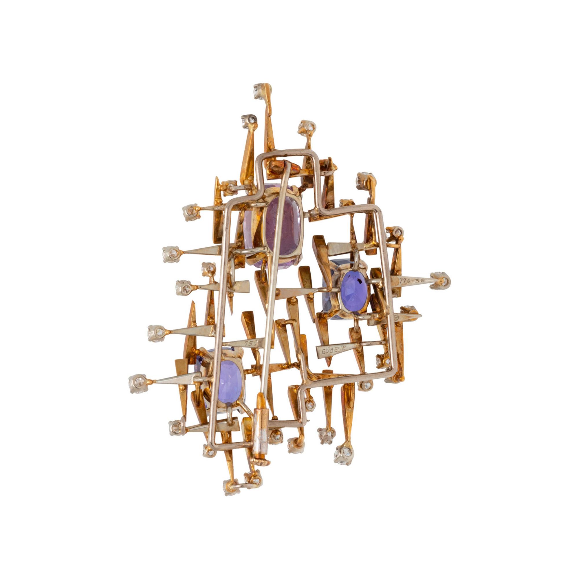 GÜBELIN, MODERNIST, YELLOW GOLD, FANCY SAPPHIRE AND DIAMOND '1001 NACHT' BROOCH