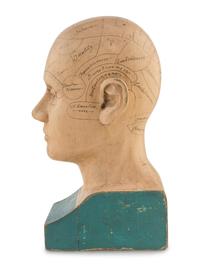 A Carved and Painted Wood Phrenology Head