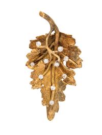 An 18 Karat Yellow Gold and Diamond Leaf Brooch,
