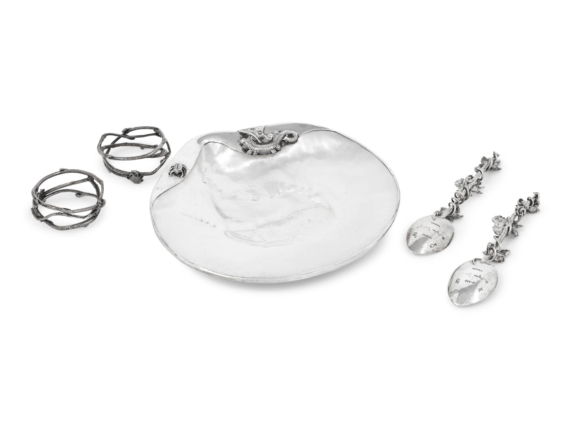 A Steven Dweck Silver-Mounted Mother of Pearl Dish