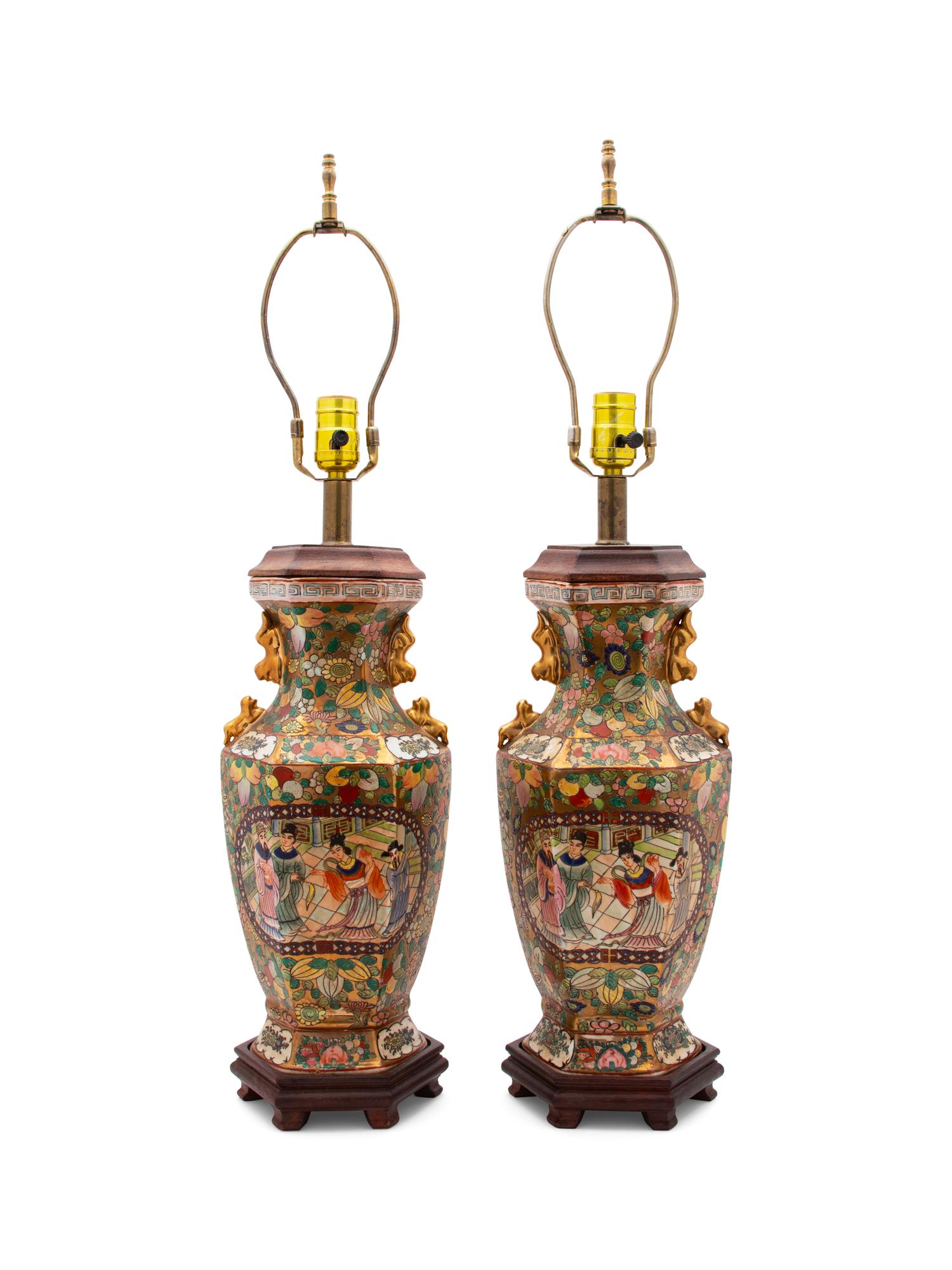 A Pair of Rose Medallion Style Vases 20TH CENTURY mounted…