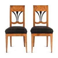 A Pair of Biedermeier Part Ebonized Burl Walnut Side Chairs