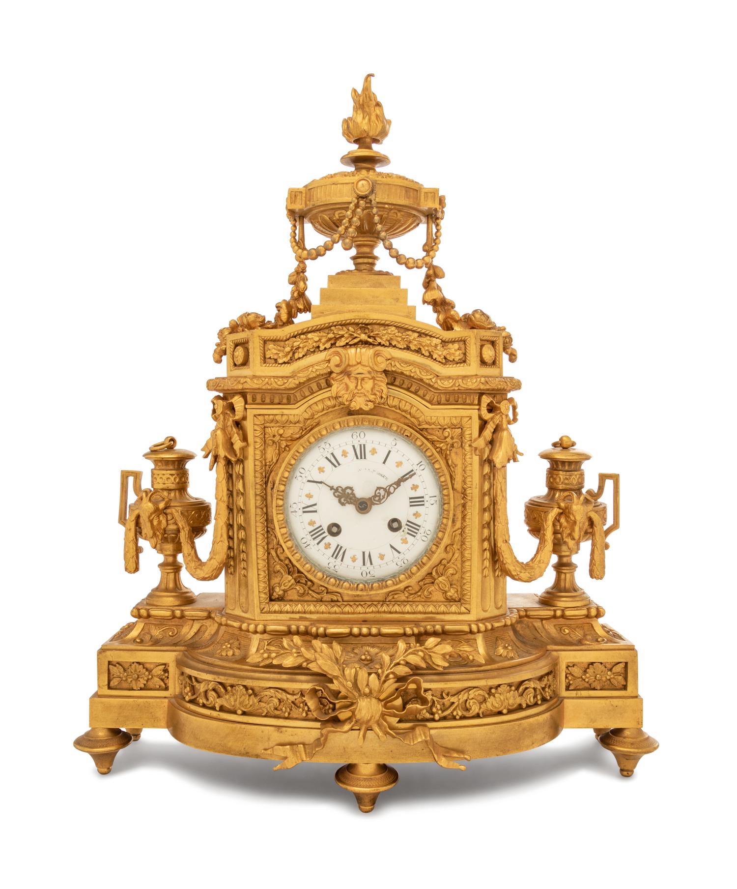 A Louis XVI Style Gilt Bronze Mantel Clock