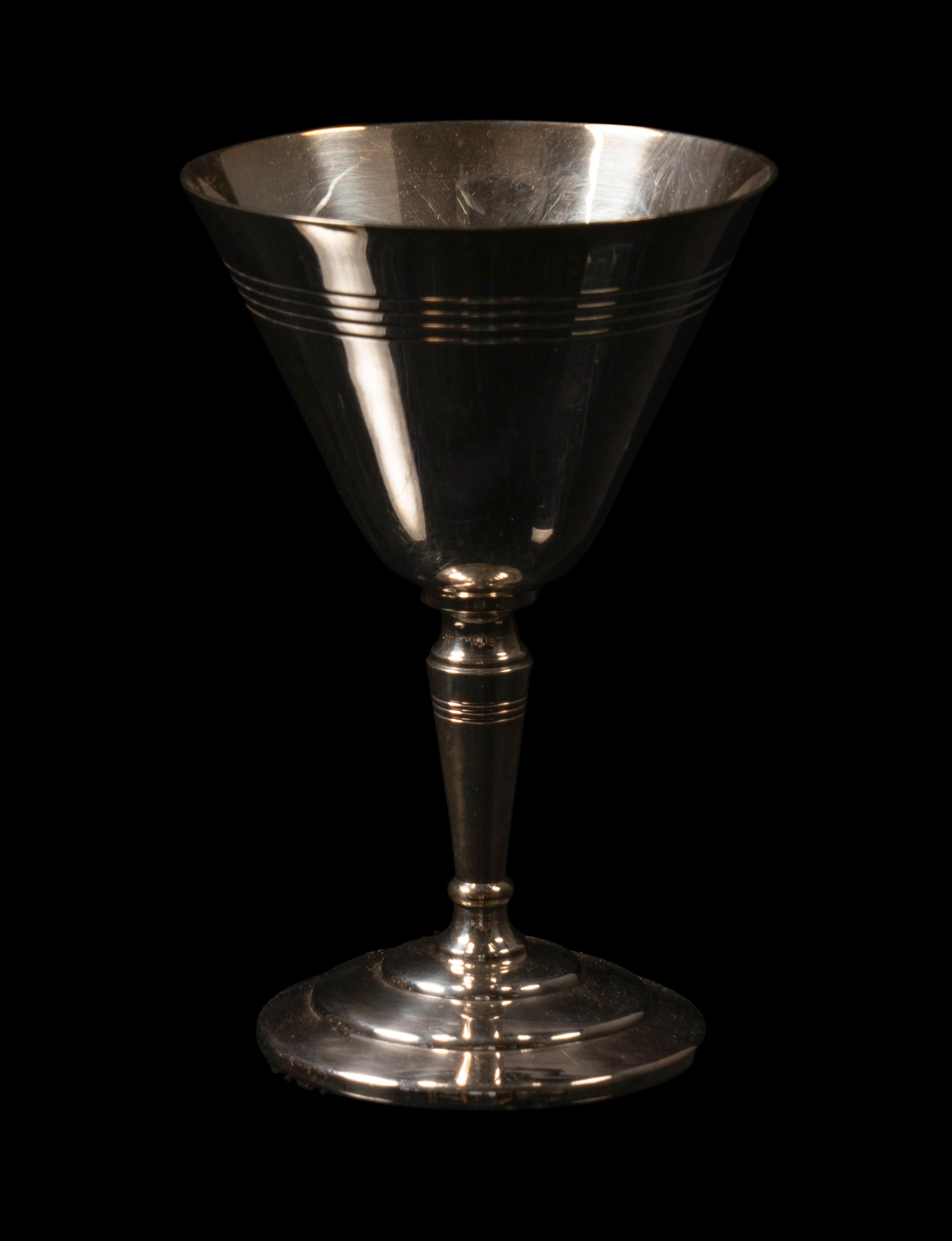 A Set of Eight Mappin and Webb Silver-Plate Art Deco Cocktail Glasses