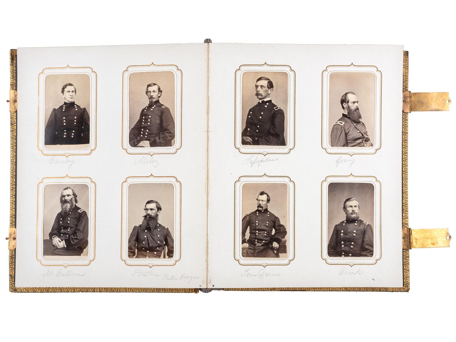 [CIVIL WAR]. BRADY, Mathew, photographer. Exceptional album containing 120 CDVs of Union generals and officers, incl. Joshua Chamberlain and George A. Custer. New York, NY: E. & H.T. Anthony, 1860s.
