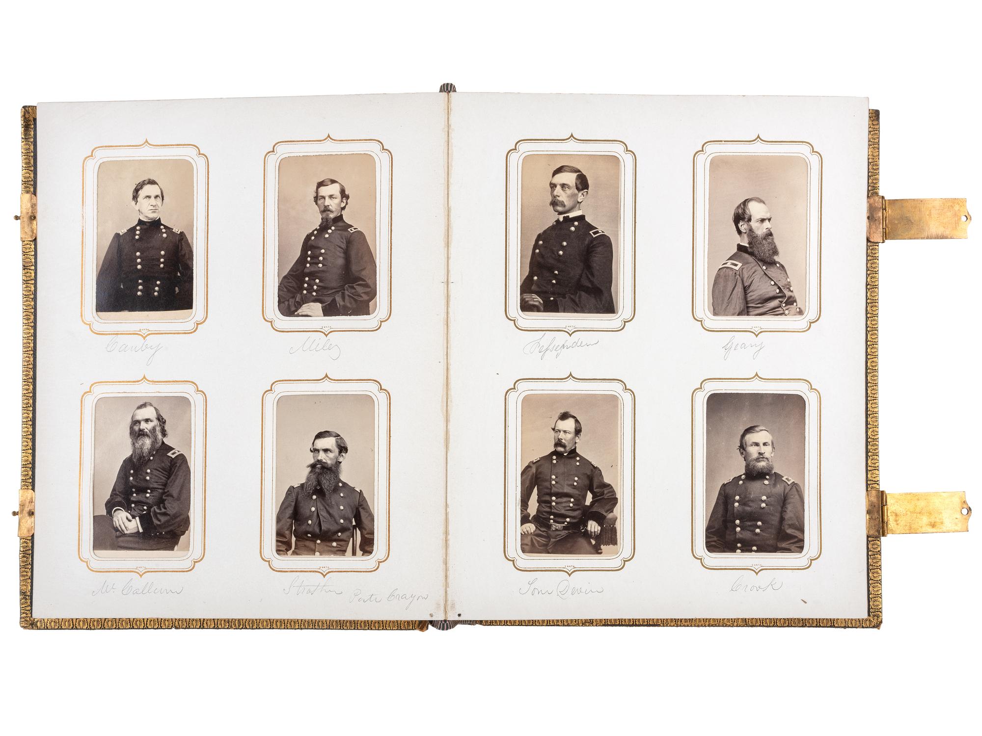 [CIVIL WAR]. BRADY, Mathew, photographer. Exceptional album containing 120 CDVs of Union generals and officers, incl. Joshua Chamberlain and George A. Custer. New York, NY: E. & H.T. Anthony, 1860s.