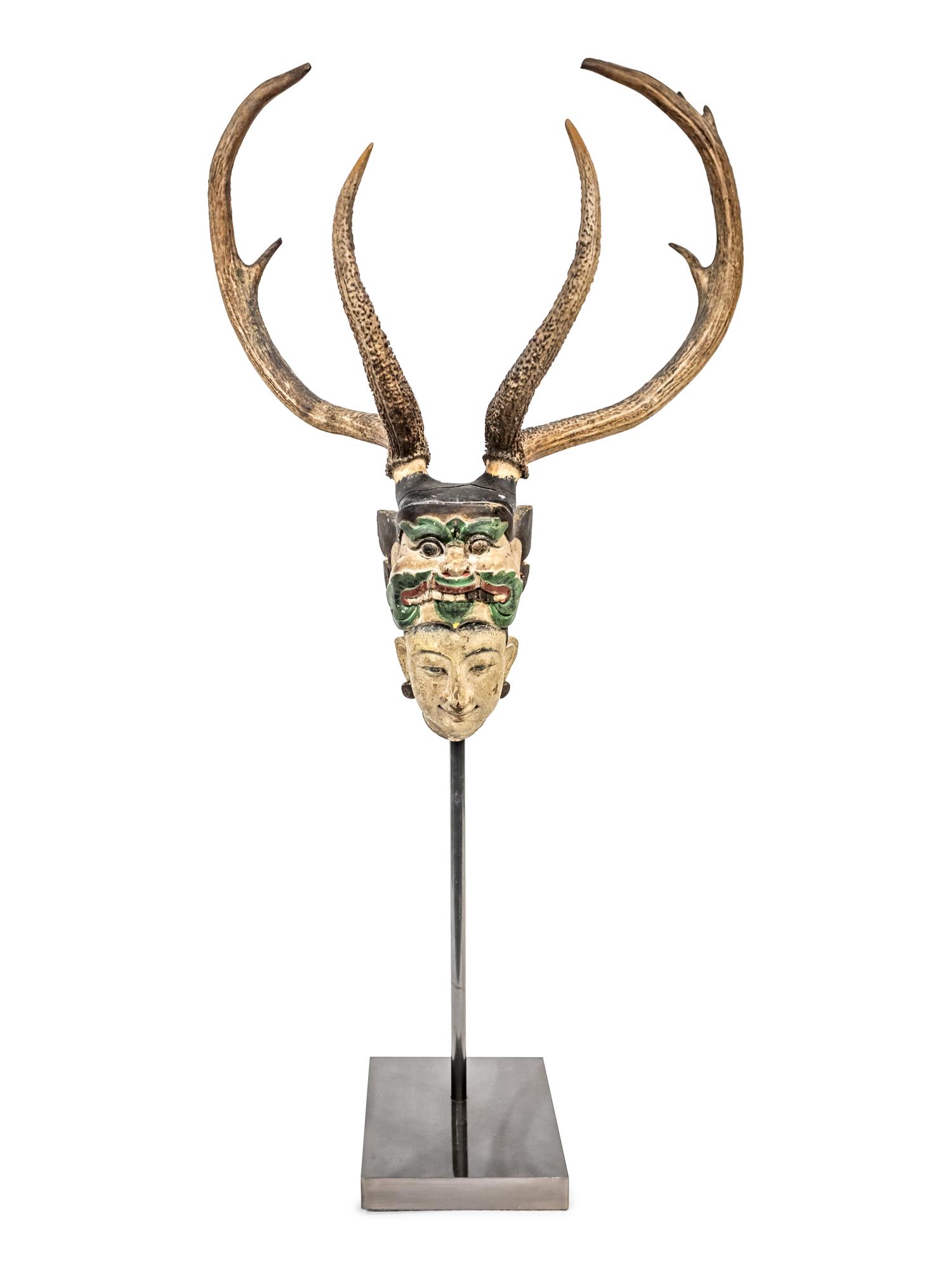 A Burmese Nat Bust With Antlers