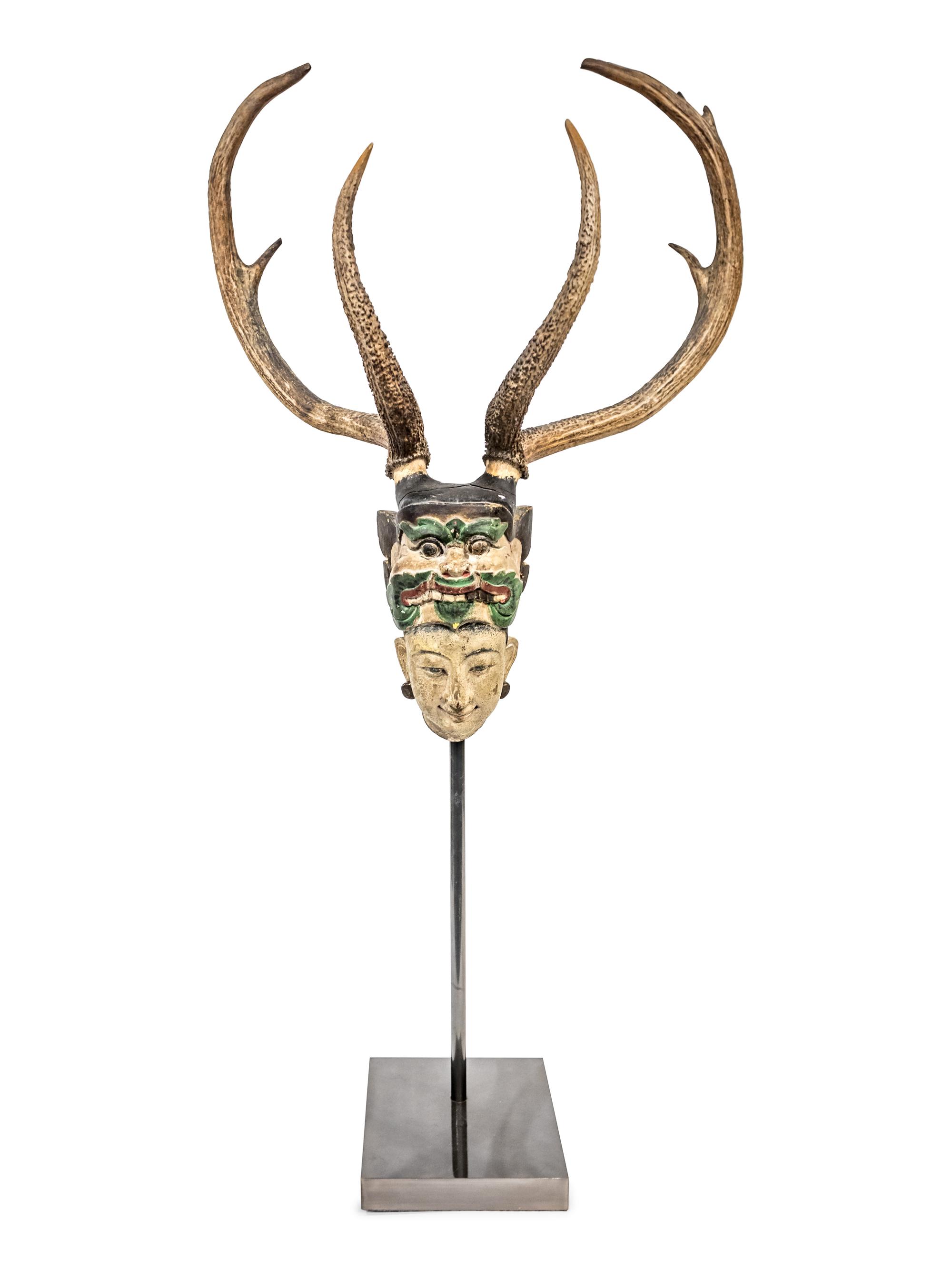 A Burmese Nat Bust With Antlers