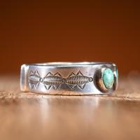 Early Navajo Stamped Ingot and Turquoise Cuff Bracelet