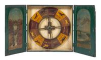 An American Folk Art Horse Racing Game Height of case 27 1/4 x width 27 1/4 inches.