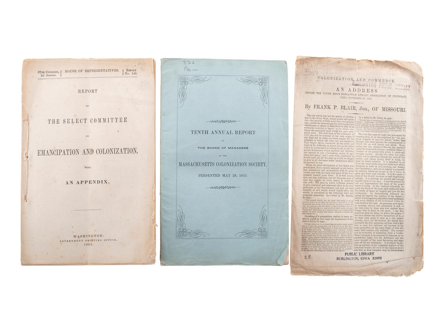 [SLAVERY, ABOLITION & EMANCIPATION]. A group of 40 antebellum and Civil War-era pamphlets on enslavement, abolition, emancipation, and colonization, comprising: