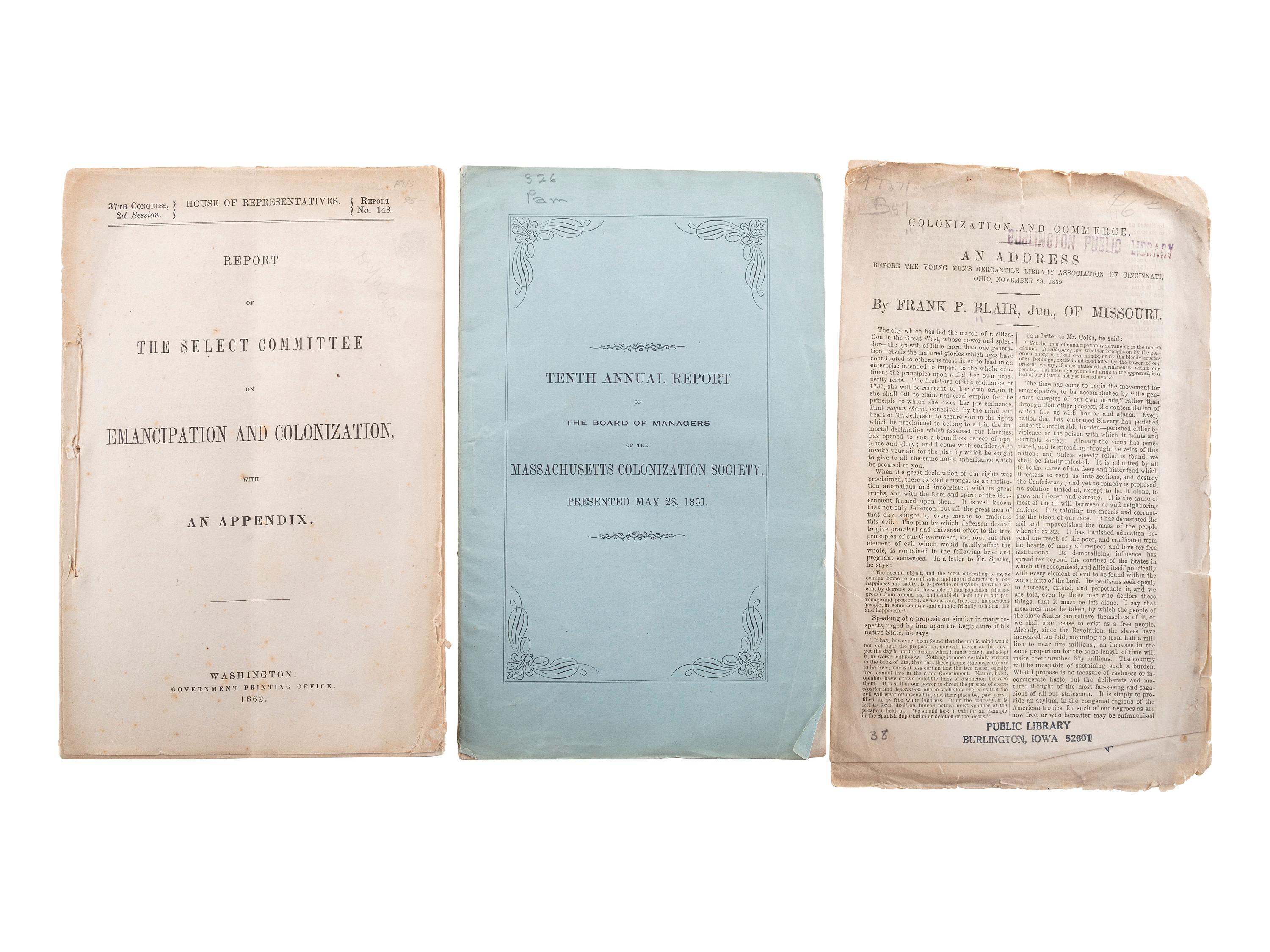 [SLAVERY, ABOLITION & EMANCIPATION]. A group of 40 antebellum and Civil War-era pamphlets on enslavement, abolition, emancipation, and colonization, comprising:
