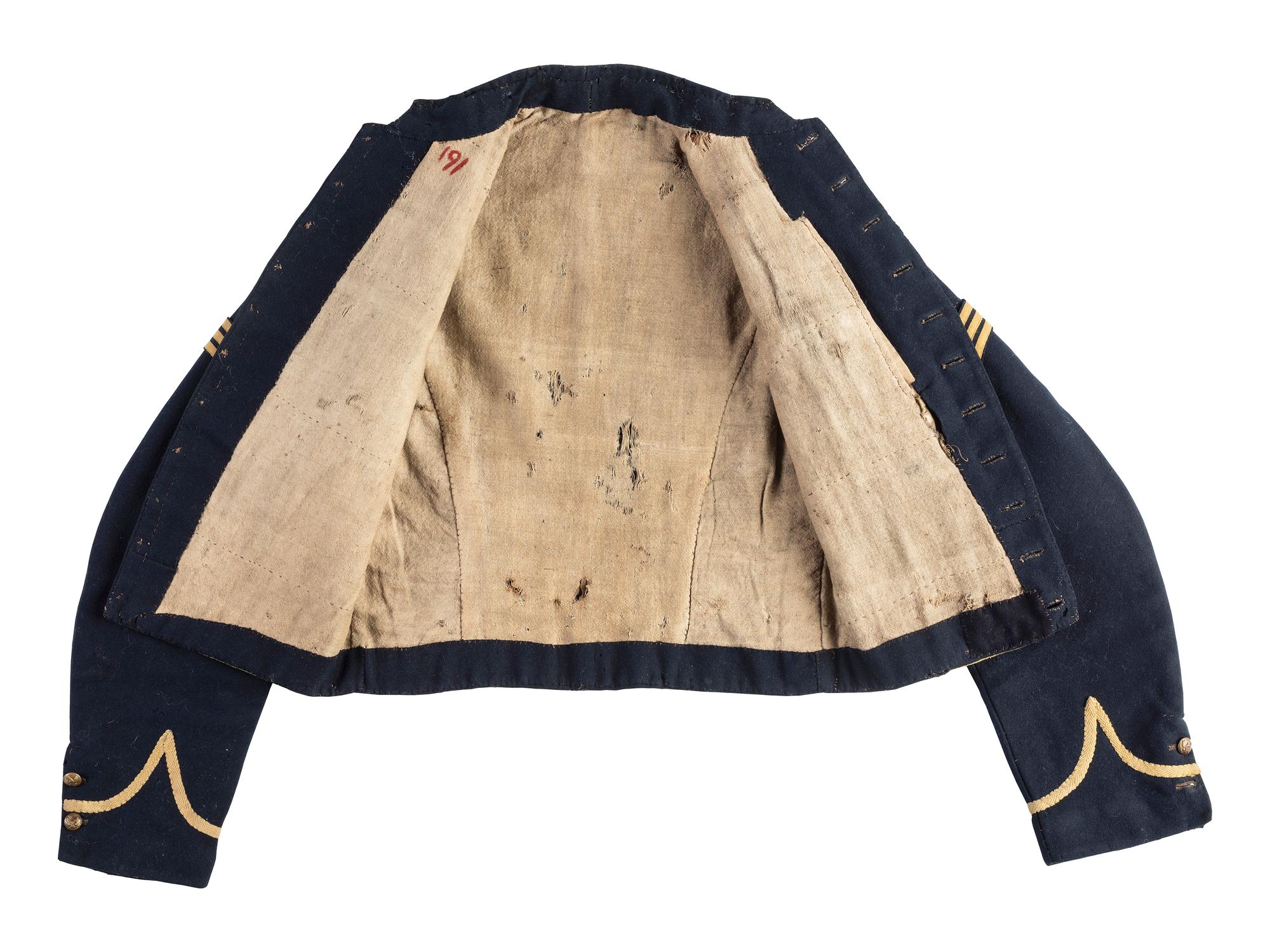 Model 1855 cavalry sergeant's uniform jacket with field modifications.