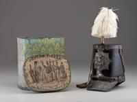 [MILITIA]. Fully-trimmed militia dragoon shako with original box. Manufactured by Joseph T. Bell, New York, ca 1840.