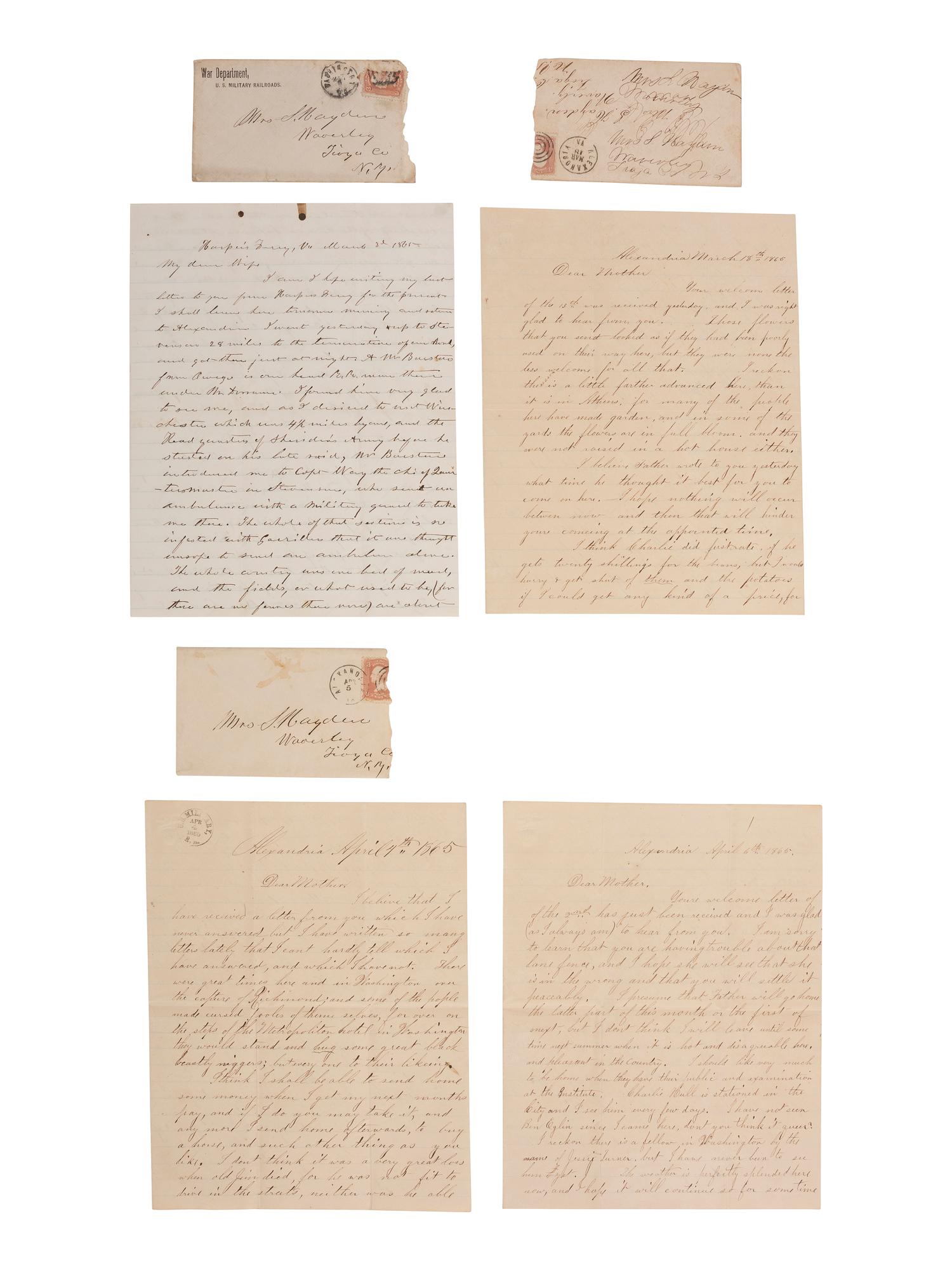 [CIVIL WAR]. War-date letters of Sidney Humphrey Hayden (1813-1890) and Albert "Bert" Hayden (1844-1918), an employee of the United States Military Railroad office in Alexandria, Virginia.