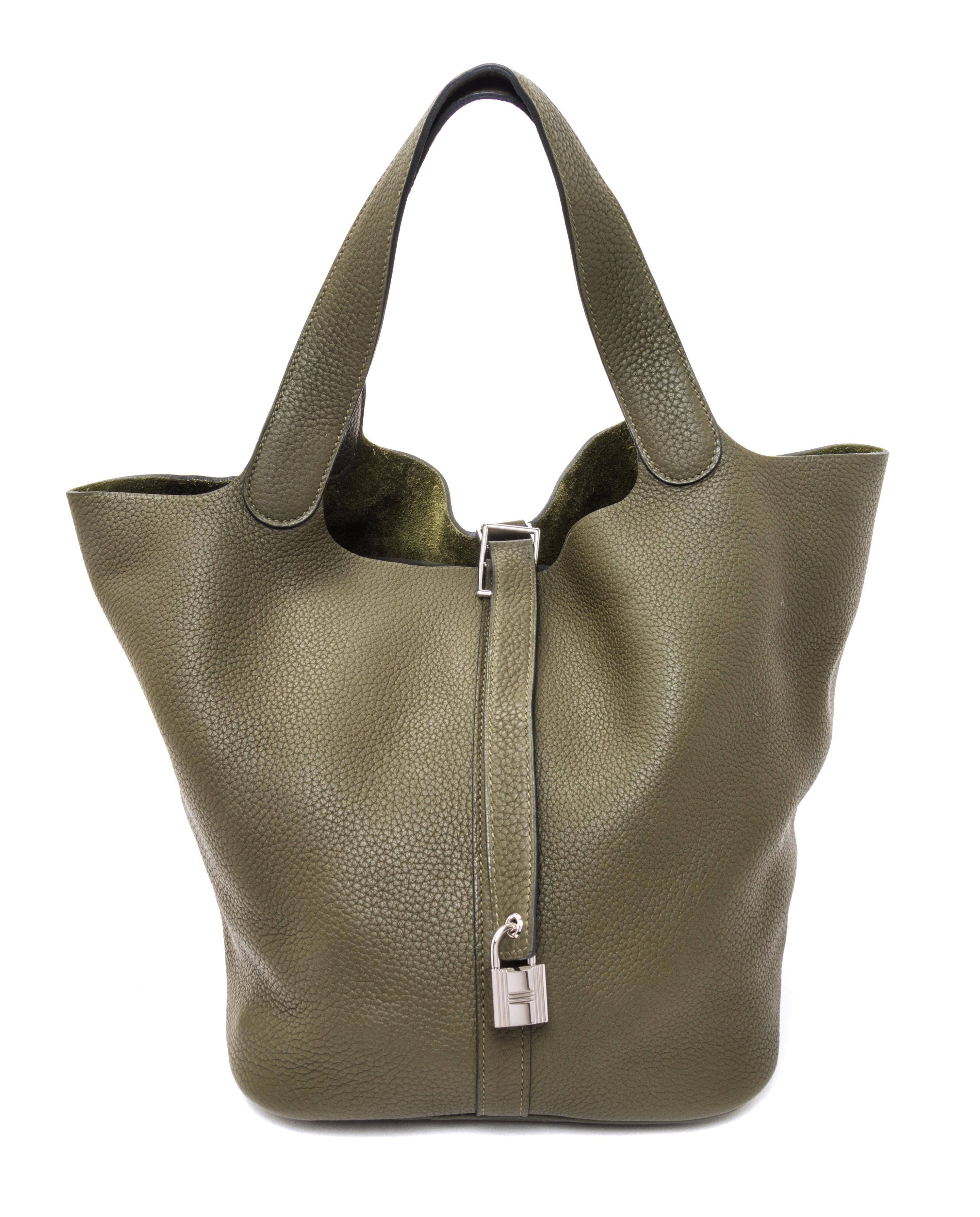An Hermes Vert Veronese Taurillon Clemence Picotin Lock GM Handbag, 10.5" x 10.5" x 8.5".