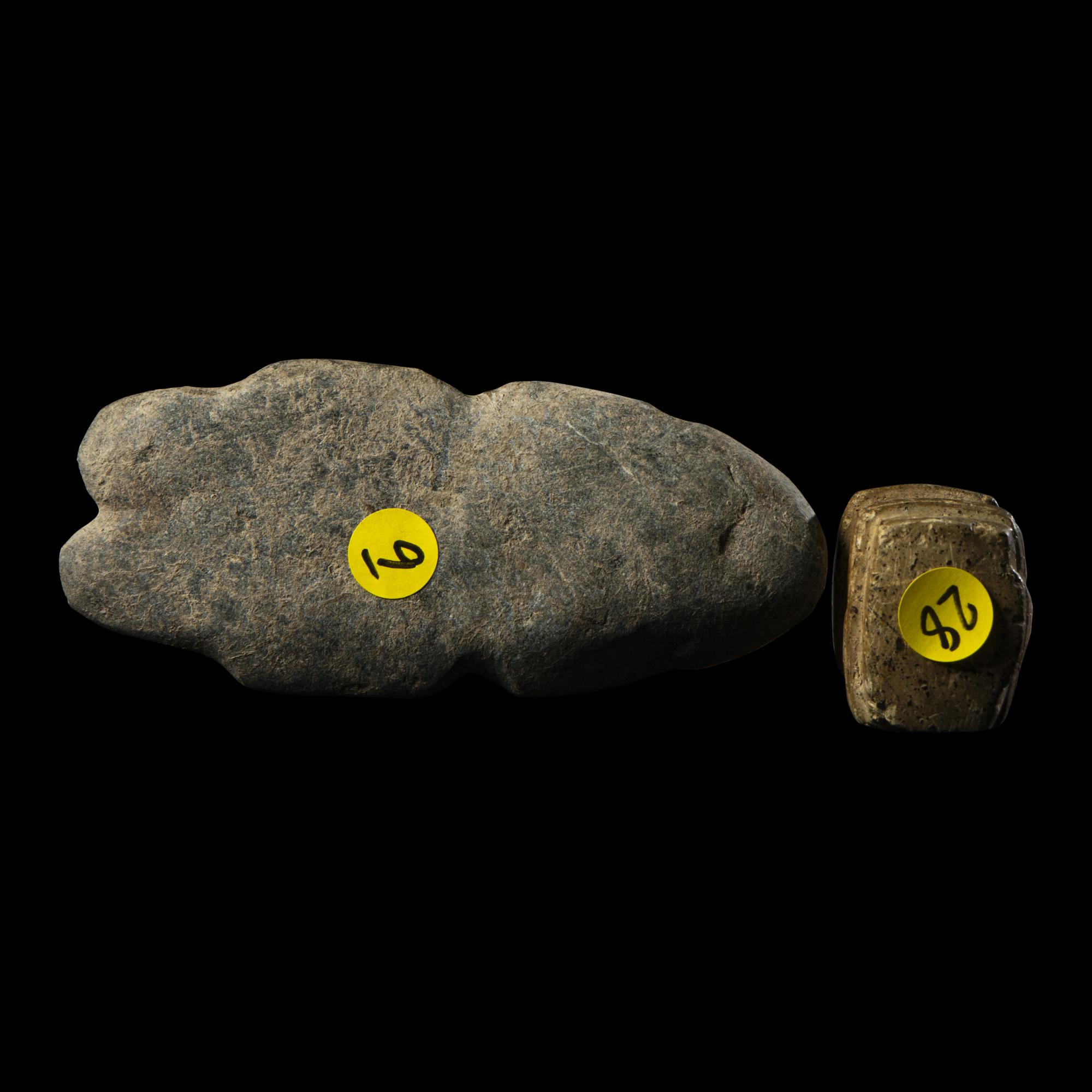 Four Mezcala Greenstone Standing Figures and a Temple