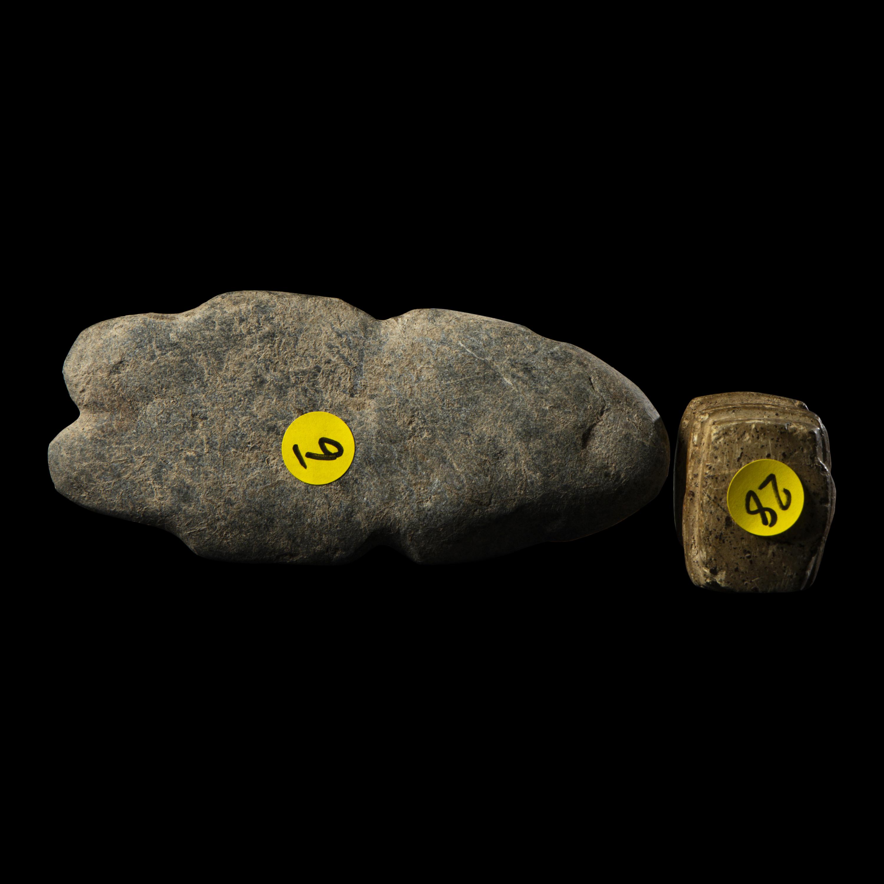 Four Mezcala Greenstone Standing Figures and a Temple