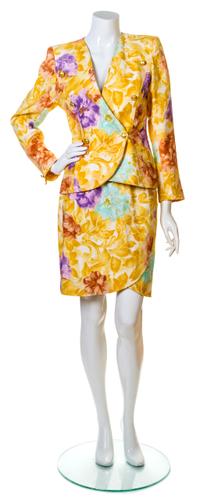 An Emanuel Ungaro Marigold Floral Jacket and Skirt Ensemble, Size 6.