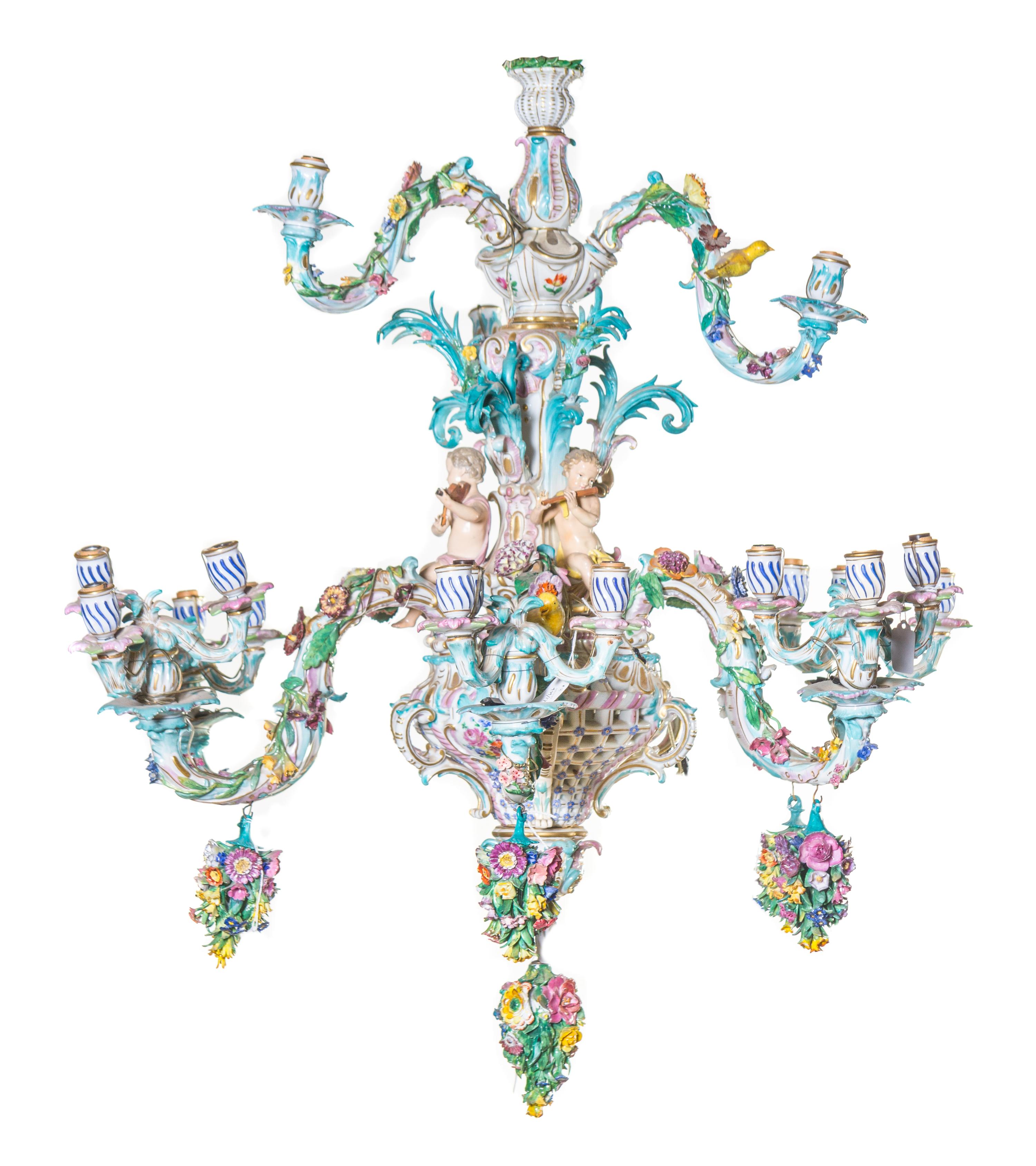A Meissen Porcelain Twenty-Four Light Chandelier