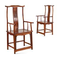 A Pair of Chinese Official's Hat Armchairs, Sichutouguanmaoyi, Possibly Huanghuali, 20th Century 近代 黃花梨四出頭官帽椅一對