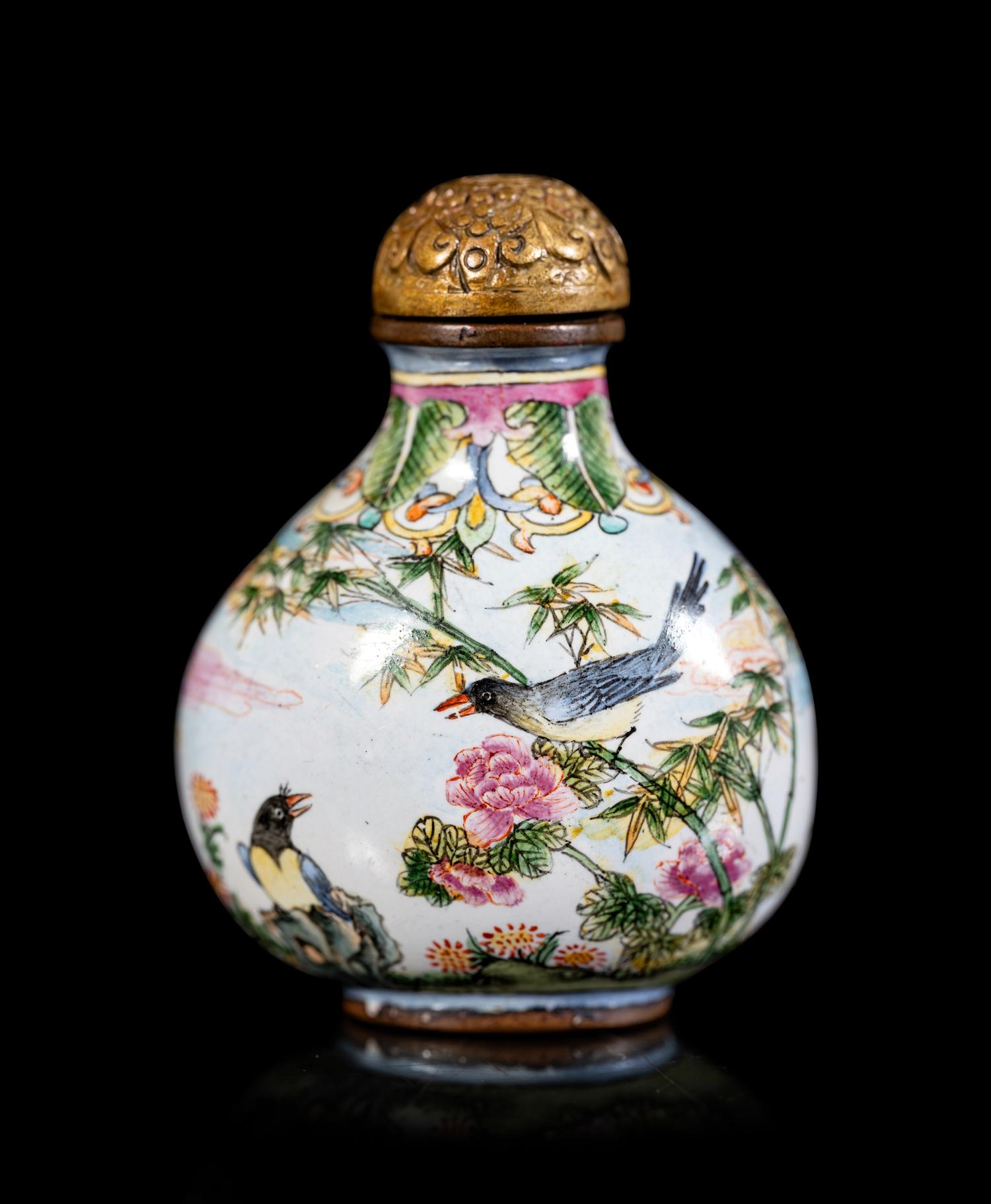 A Chinese Canton Enamel 'Birds' Snuff Bottle