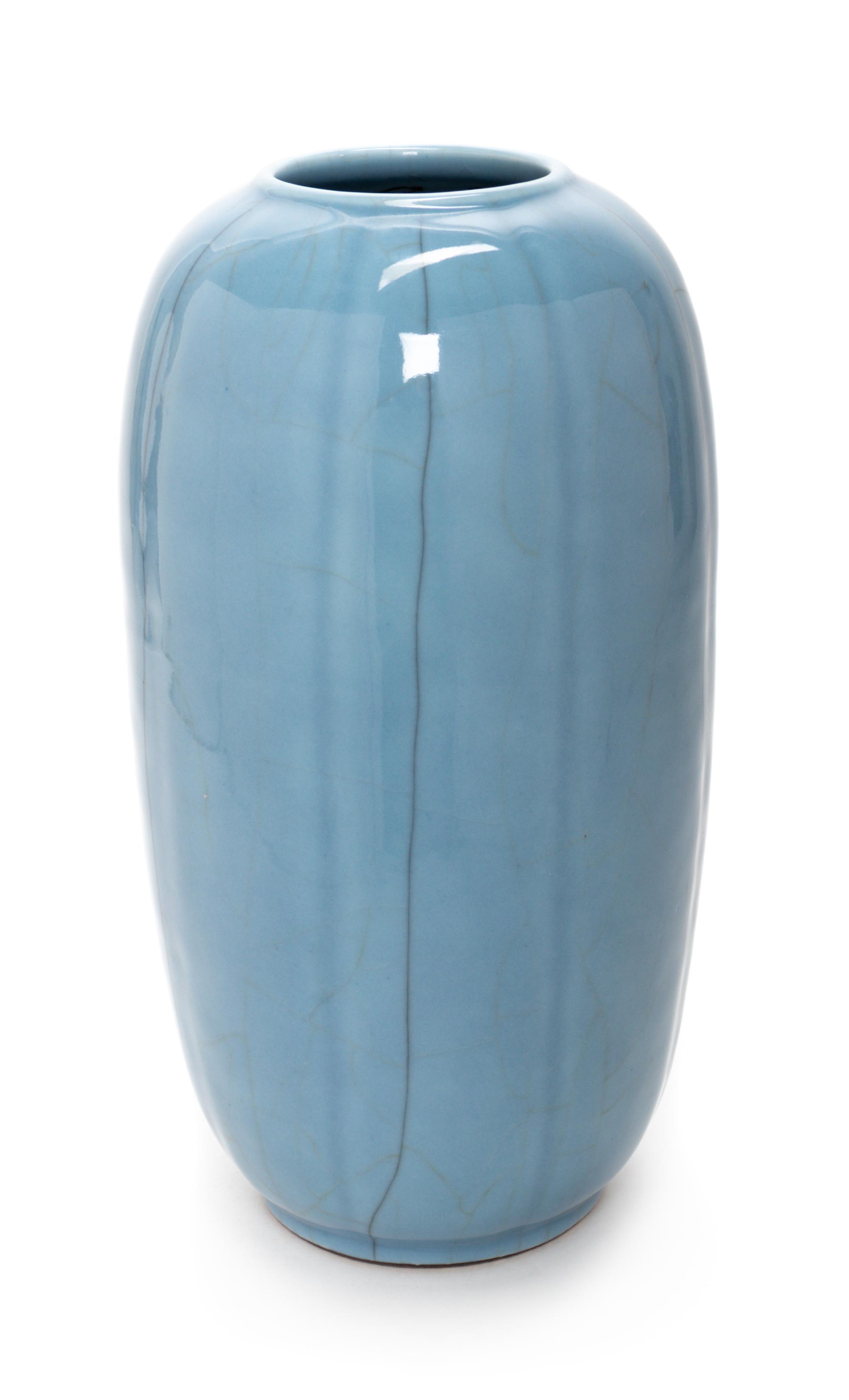 A Guan- Type Porcelain Melon-Form Vase Height 14 1/4 inches. — 19TH CENTURY