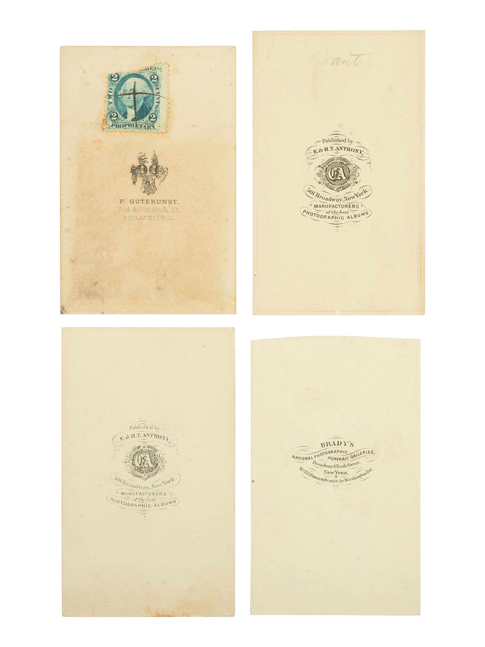 [CIVIL WAR]. A group of 4 CDVs of Ulysses S. Grant by BRADY, ANTHONY and GUTEKUNST. Ca 1860s.