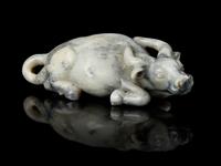 A Grey and White Mottled Jade Figure of a Recumbent Water Buffalo Length 5 1/2 inches. — 18TH CENTURY OR LATER