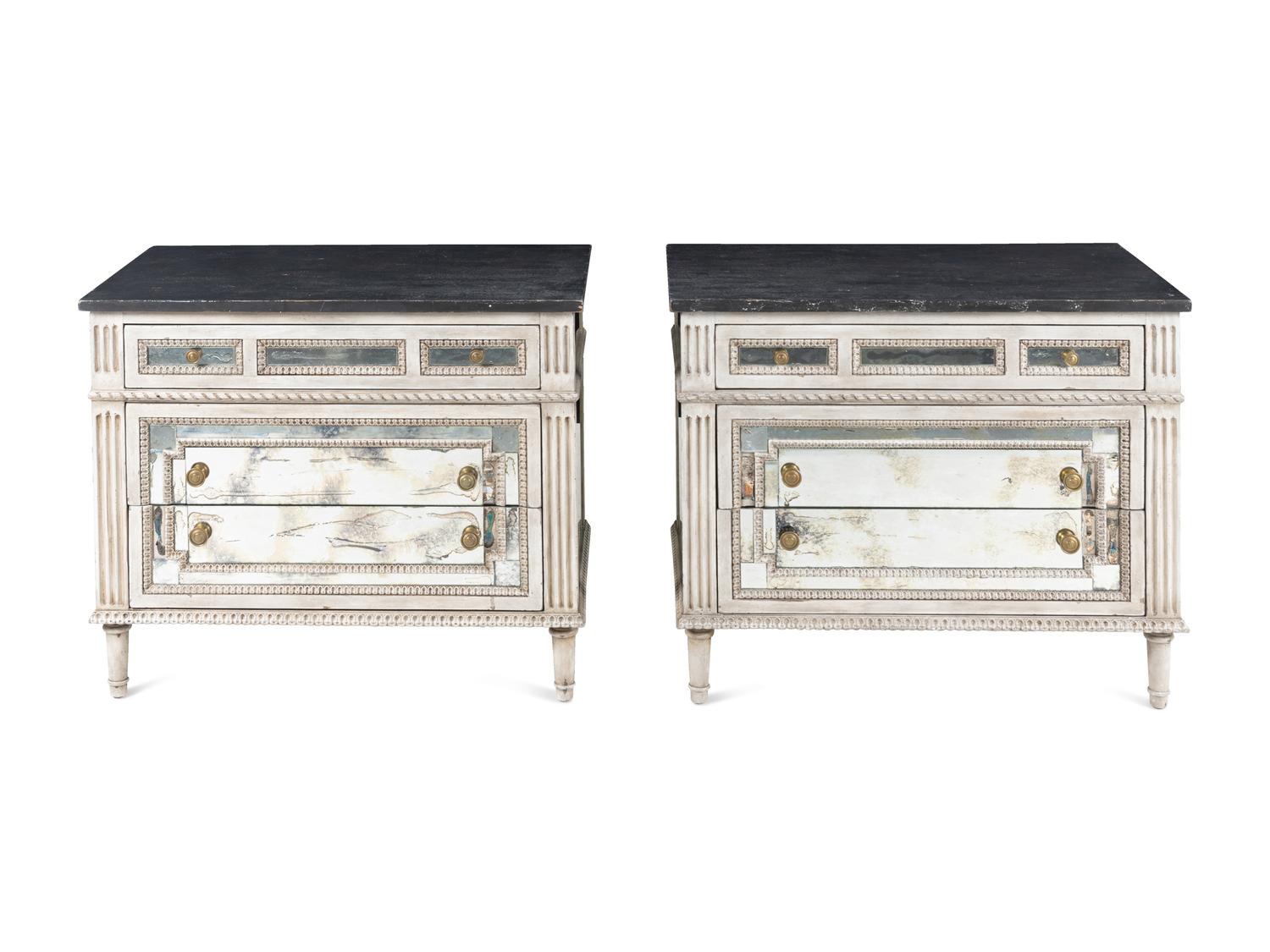 A Pair of Amy Howard Painted and Mirror Veneered Commodes
