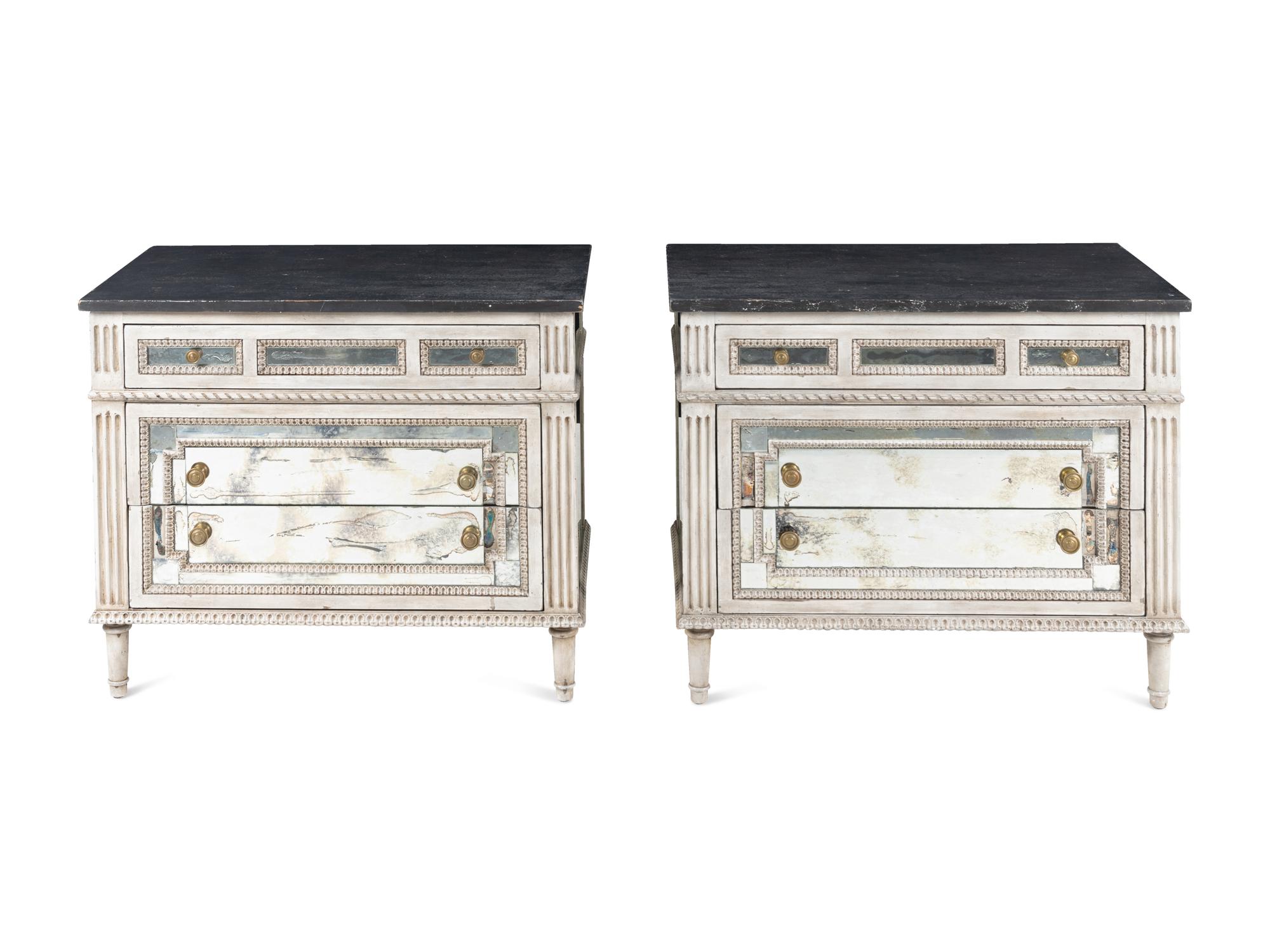 A Pair of Amy Howard Painted and Mirror Veneered Commodes