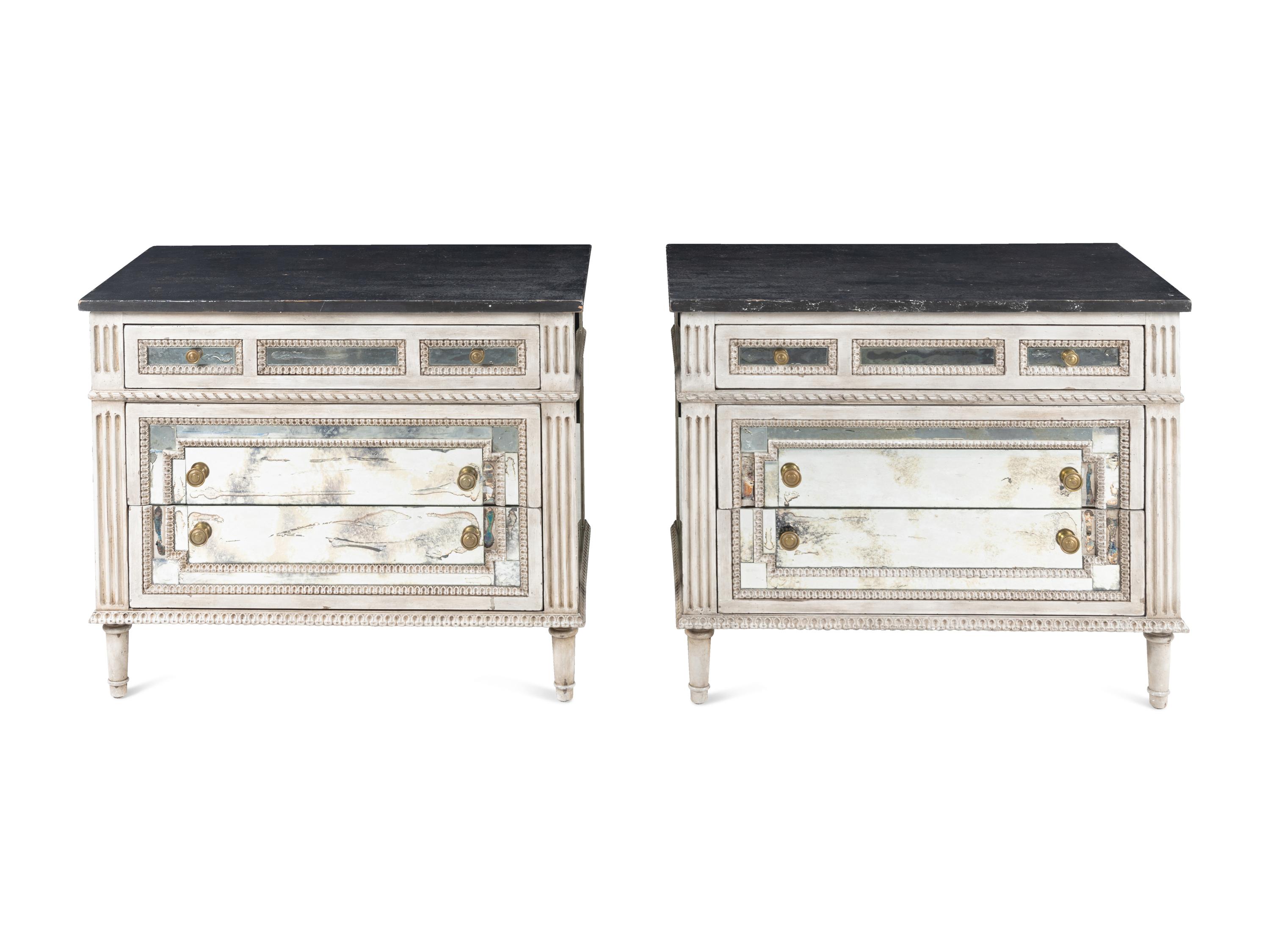 A Pair of Amy Howard Painted and Mirror Veneered Commodes
