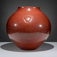 Monumental Redware Pottery Jar, with Bear Paw