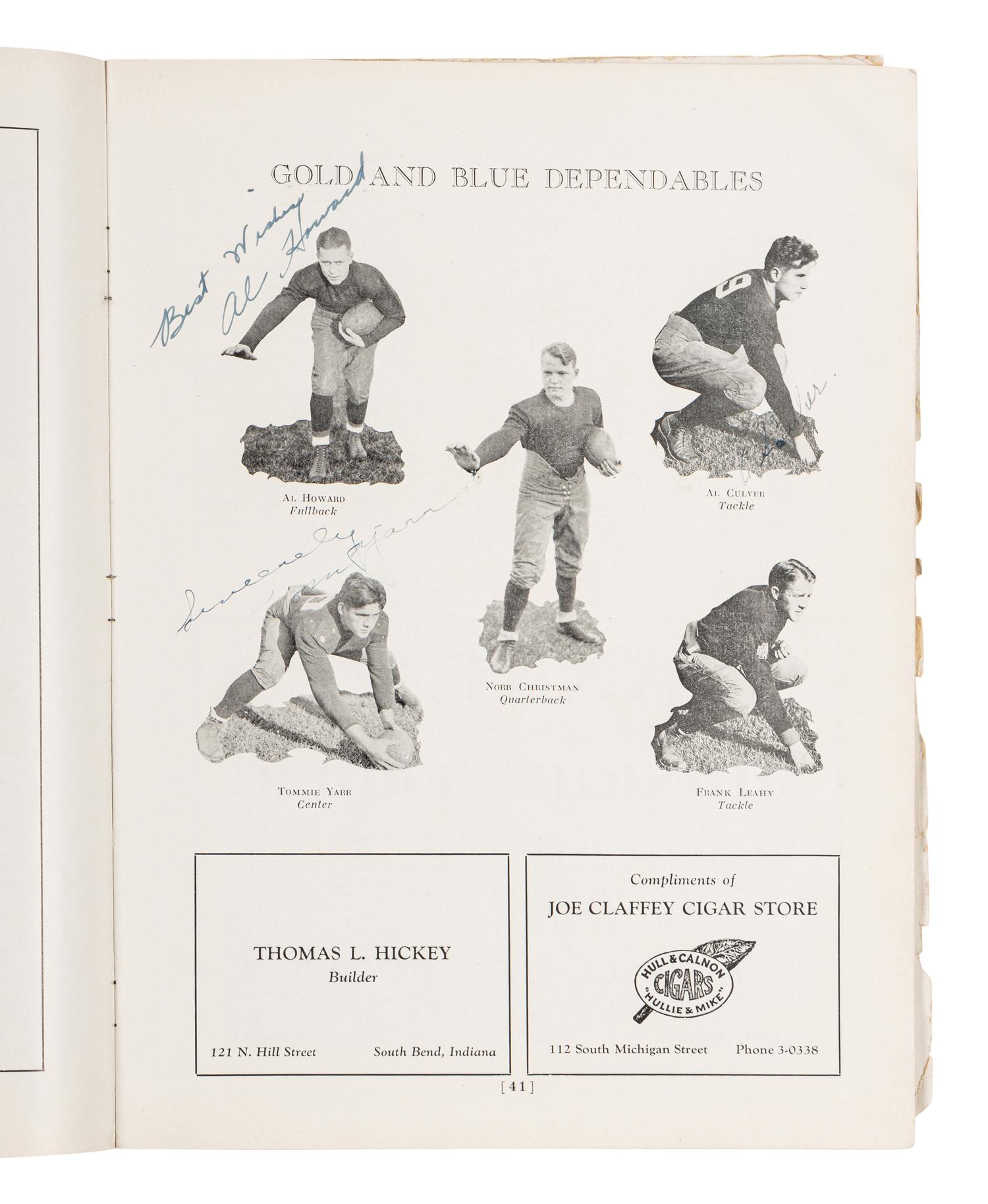 An Original 1930 Opening of Notre Dame Stadium Multi Signed Autograph Football Program Including Knute Rockne (Beckett Authentication Services BAS Letter),