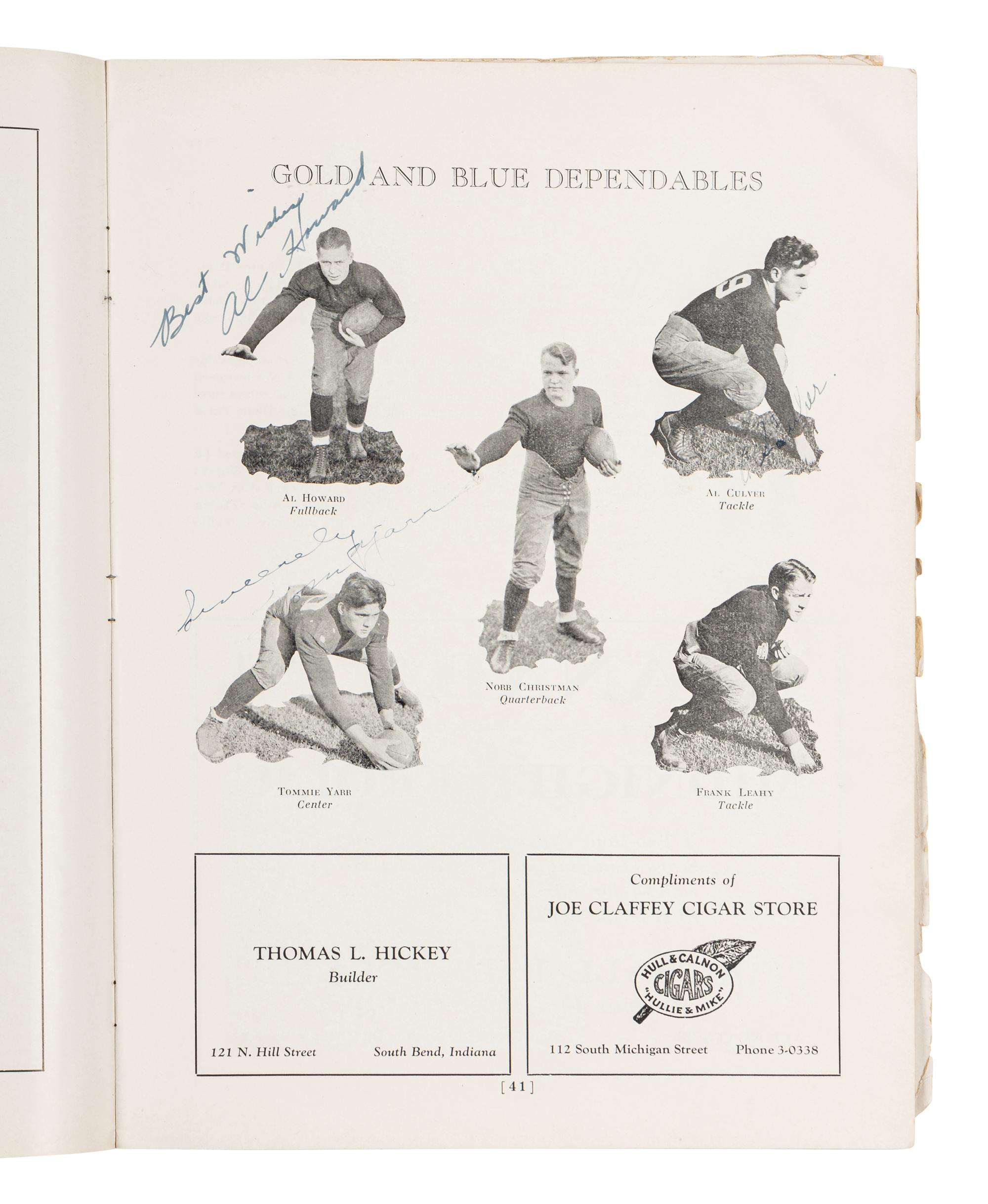 An Original 1930 Opening of Notre Dame Stadium Multi Signed Autograph Football Program Including Knute Rockne (Beckett Authentication Services BAS Letter),