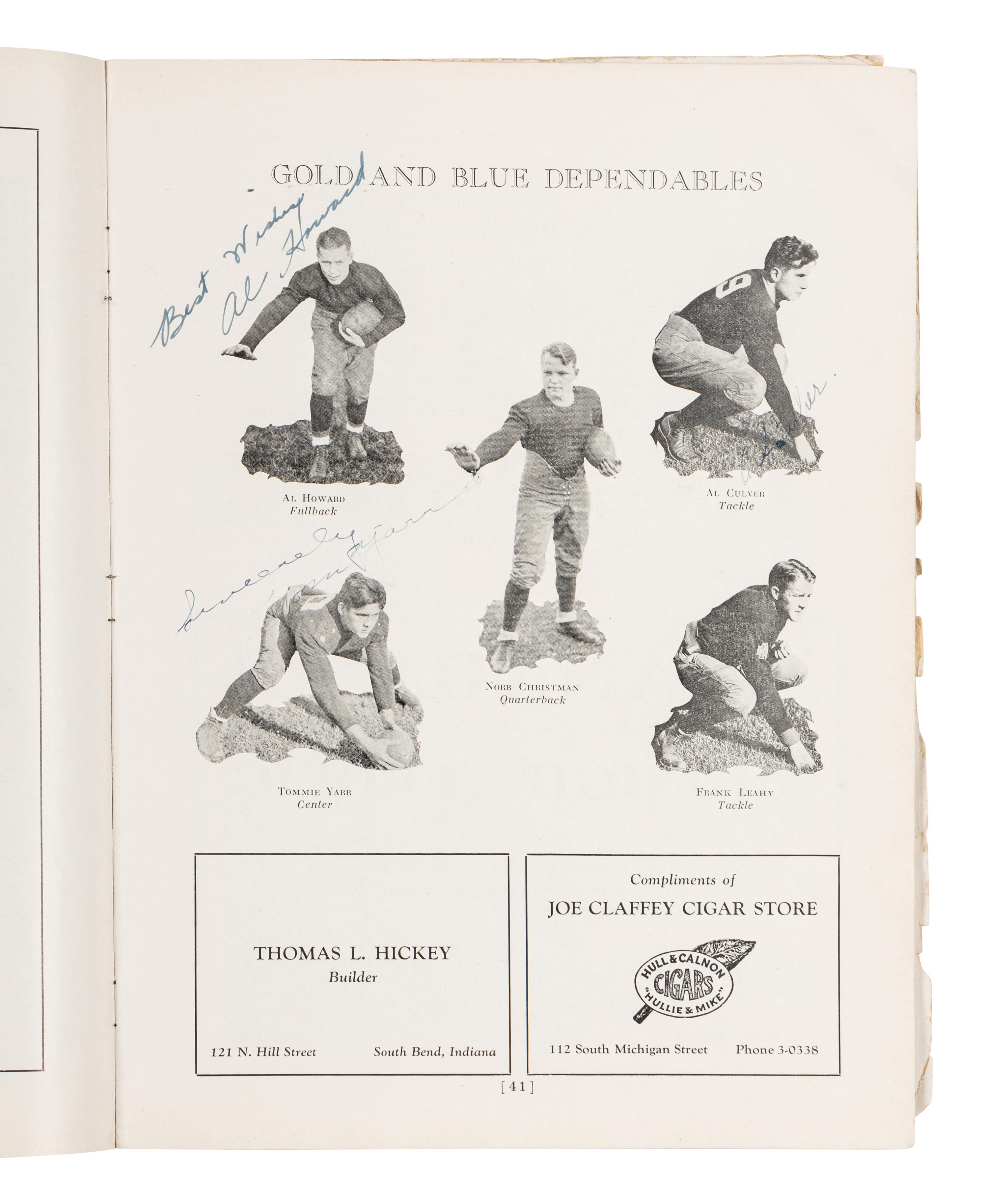 An Original 1930 Opening of Notre Dame Stadium Multi Signed Autograph Football Program Including Knute Rockne (Beckett Authentication Services BAS Letter),